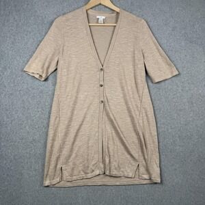 J Jill Cardigan Womens S Beige Linen Blend Short Sleeve Button Front Longline